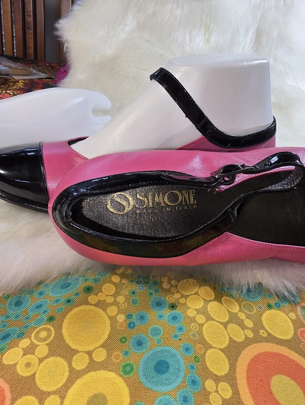 Women's Pink and Black Mary Jane Flats with Buckle Strap - Picture 8 of 11
